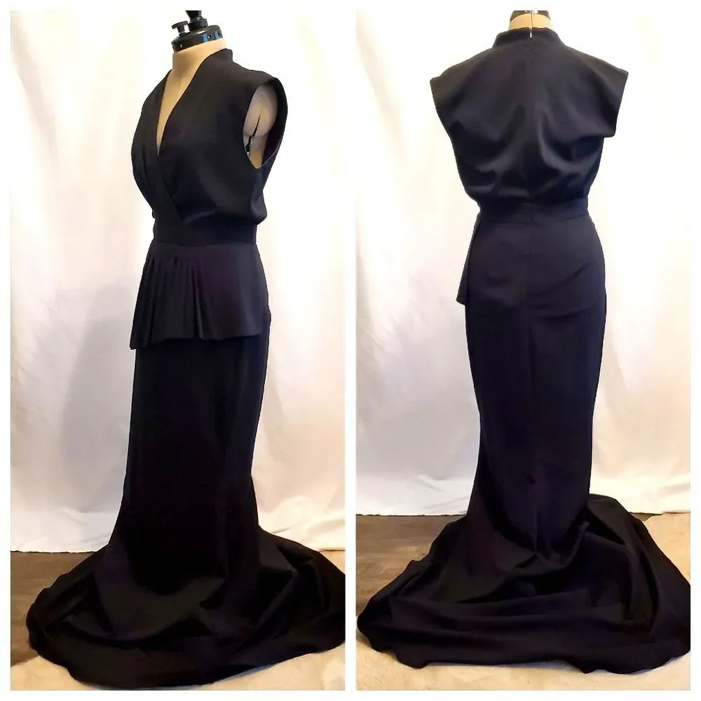 Badgley Mischka Women's Mermaid Gown 6 Black V-Neck Cap Sleeve Eveningwear - Picture 2 of 13